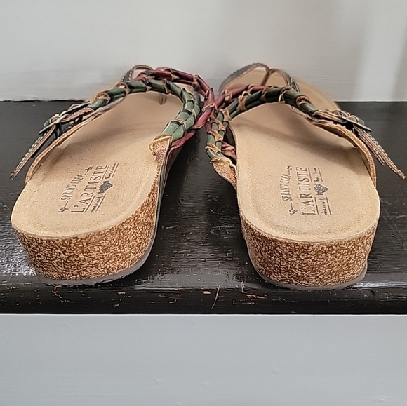 L Artiste Spring Step Sandals Womens 42 Lonian Wedge Toe Post Slide  Leather - Picture 4 of 6